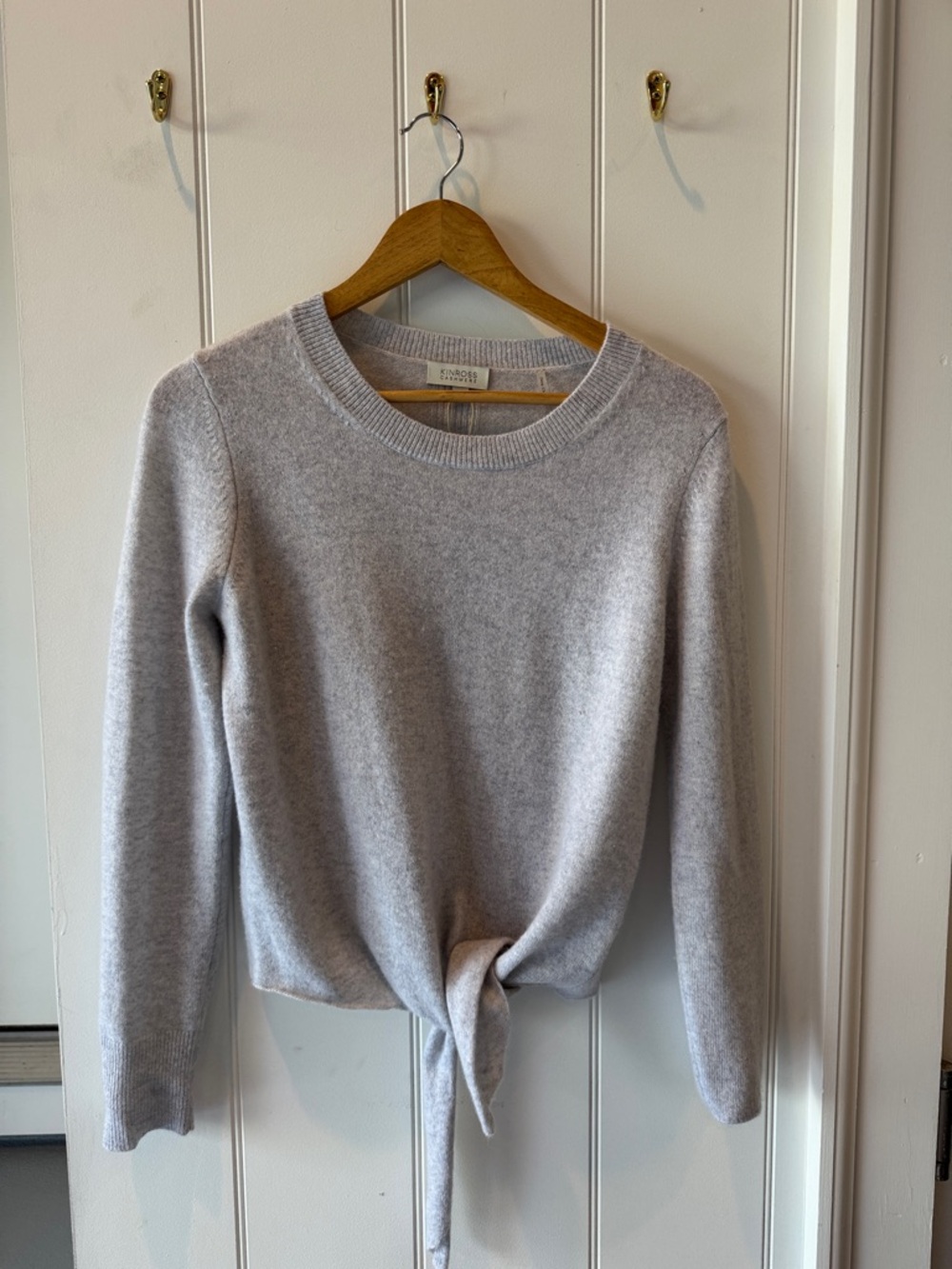 Kinross Light Gray Crewneck Sweater with Front Tie